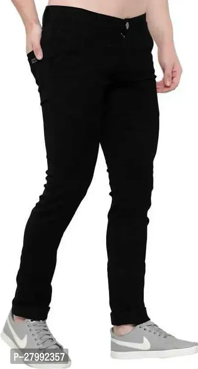 Elegant Black Denim Solid Mid-Rise Jeans For Men-thumb5