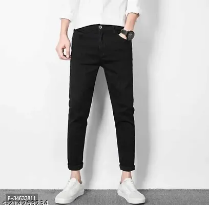 Stylish Black Denim Solid Mid Rise Jeans For Men-thumb0