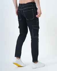 Stylish Black Denim Solid Cargos For Men-thumb1