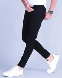 Stylish Black Denim Solid Mid Rise Jeans For Men-thumb2