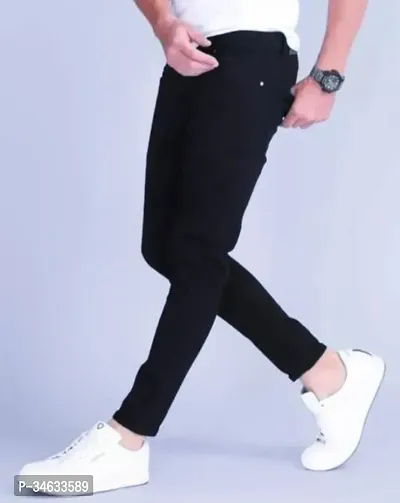 Stylish Black Denim Solid Mid Rise Jeans For Men-thumb3