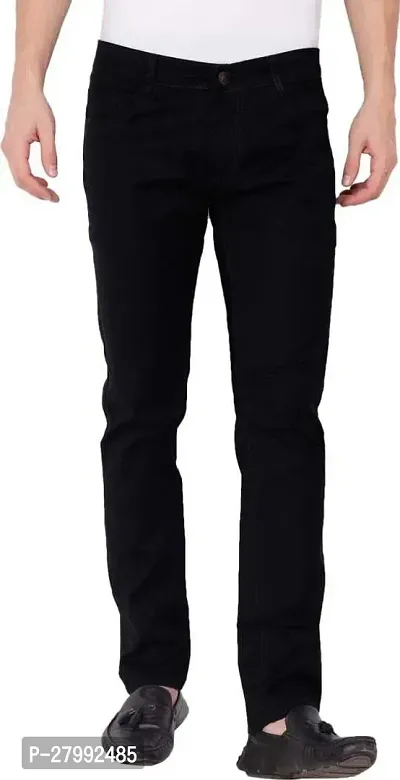 Elegant Black Denim Solid Mid-Rise Jeans For Men-thumb0