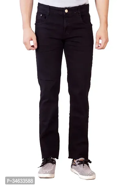 Stylish Black Cotton Solid Mid Rise Jeans For Men-thumb0