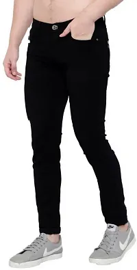 Stylish Black Denim Solid Mid Rise Jeans For Men-thumb2