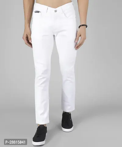 Bestloo Stylish White Cotton Blend Mid-Rise Jeans For Men