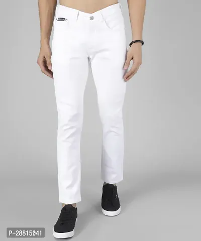 Bestloo Stylish White Cotton Blend Mid-Rise Jeans For Men-thumb0