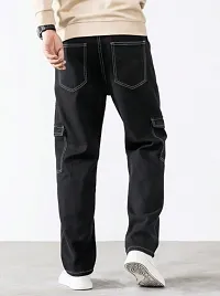 Stylish Black Denim Mid-Rise Cargos For Men-thumb1