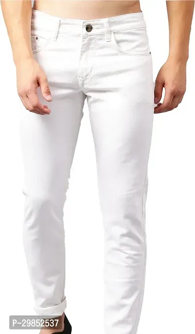 Comfortable White Denim Mid-Rise Jeans For Men-thumb0