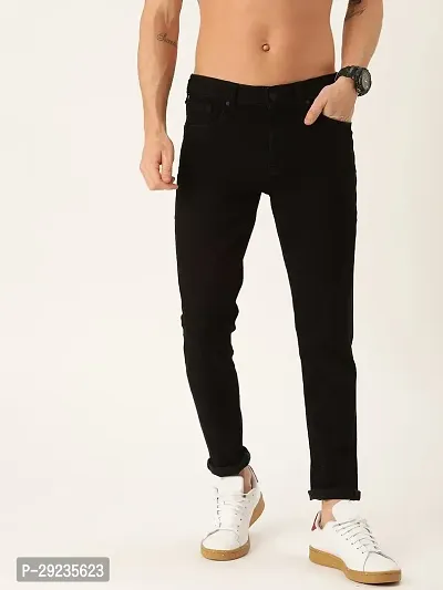 Stylish Black Cotton Blend Mid-Rise Jeans For Men