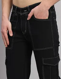 Stylish Black Denim Mid-Rise Cargos For Men-thumb3