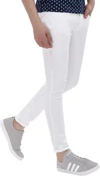 Elegant White Denim Solid Mid-Rise Jeans For Men-thumb2