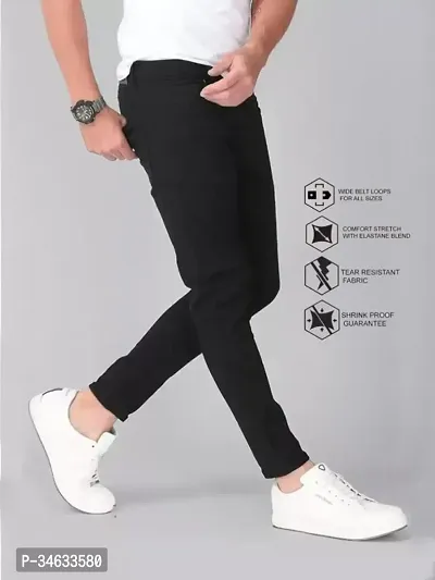 Stylish Black Denim Solid Mid Rise Jeans For Men-thumb3