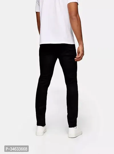 Stylish Black Denim Solid Mid Rise Jeans For Men-thumb2