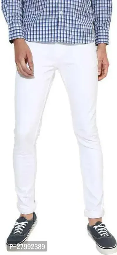 Elegant White Denim Solid Mid-Rise Jeans For Men-thumb0