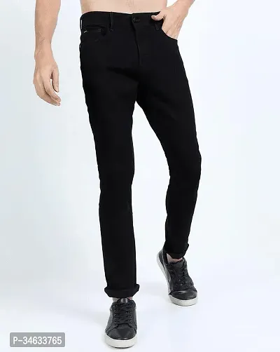 Stylish Black Denim Solid Mid Rise Jeans For Men-thumb0