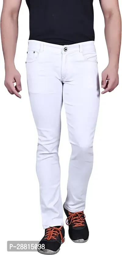 JOVS HIL Stylish White Denim Mid-Rise Jeans For Men-thumb0