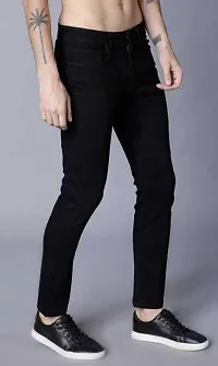 Elegant Black Denim Solid Mid-Rise Jeans For Men-thumb2