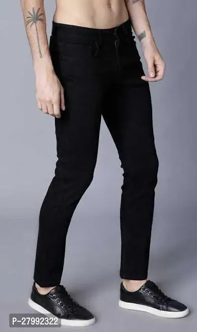 Elegant Black Denim Solid Mid-Rise Jeans For Men-thumb3