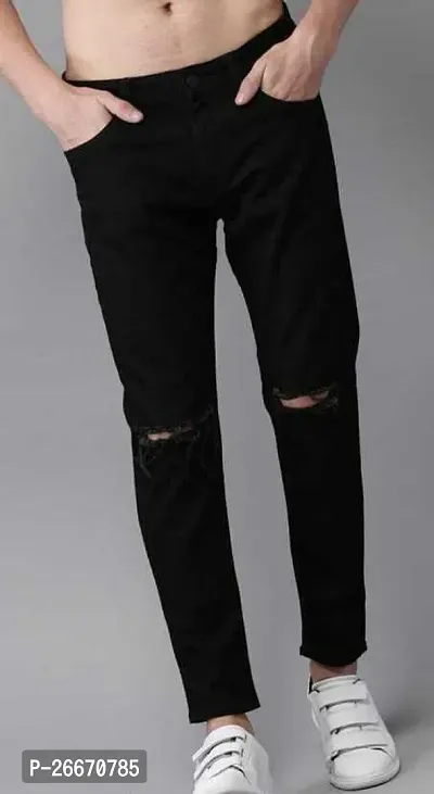 Stylish Black Denim Mid-Rise Jeans For Men-thumb0