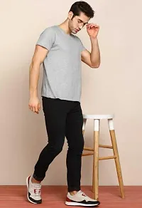 Elegant Black Denim Solid Mid-Rise Jeans For Men-thumb3