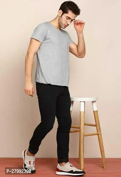 Elegant Black Denim Solid Mid-Rise Jeans For Men-thumb4