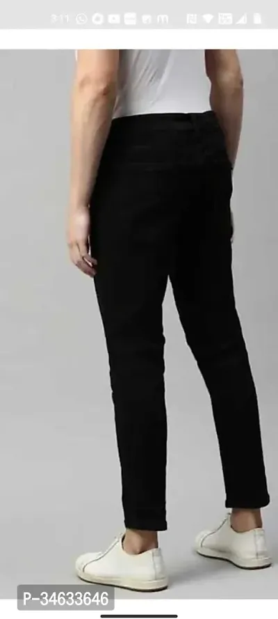 Stylish Black Cotton Blend Solid Mid Rise Jeans For Men-thumb3