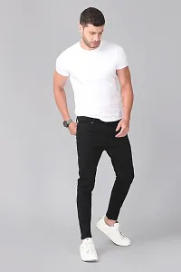 Stylish Black Cotton Blend Solid Mid Rise Jeans For Men-thumb4