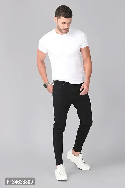 Stylish Black Cotton Blend Solid Mid Rise Jeans For Men-thumb5