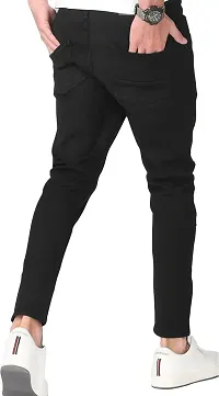 Stylish Black Cotton Blend Solid Mid Rise Jeans For Men-thumb2