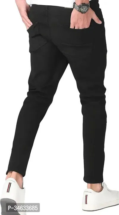 Stylish Black Cotton Blend Solid Mid Rise Jeans For Men-thumb3