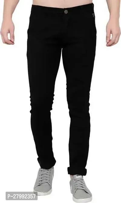 Elegant Black Denim Solid Mid-Rise Jeans For Men-thumb0