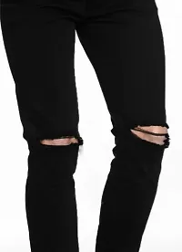 Elegant Black Cotton Lycra Blend Distress Mid-Rise Jeans For Men-thumb2