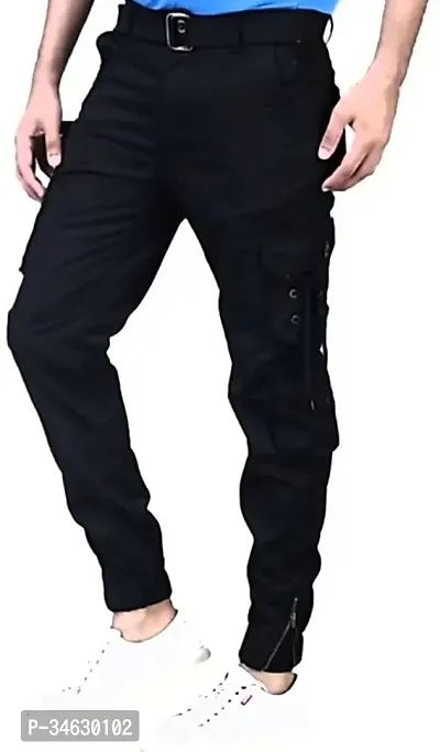 Elegant Cotton Blend Solid Cargos For Men-thumb3