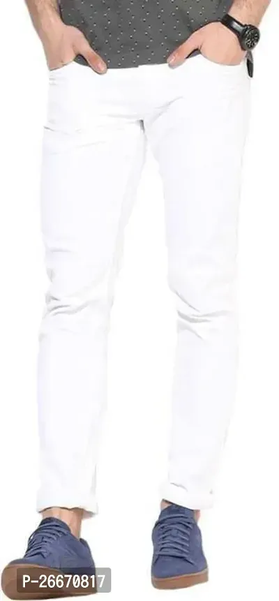 Stylish White Denim Mid-Rise Jeans For Men