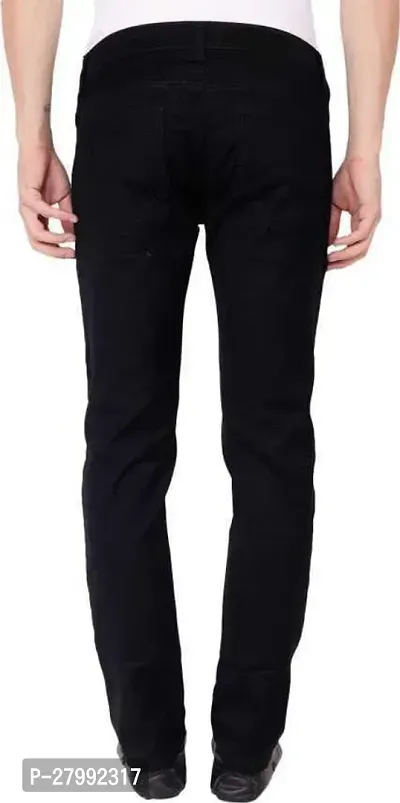 Elegant Black Denim Solid Mid-Rise Jeans For Men-thumb2