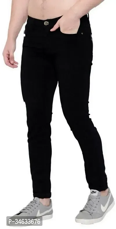 Stylish Black Denim Solid Mid Rise Jeans For Men-thumb2