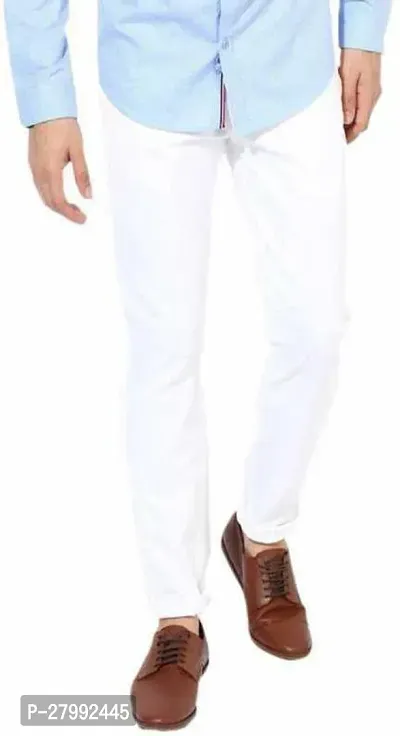 Elegant White Denim Solid Mid-Rise Jeans For Men-thumb0