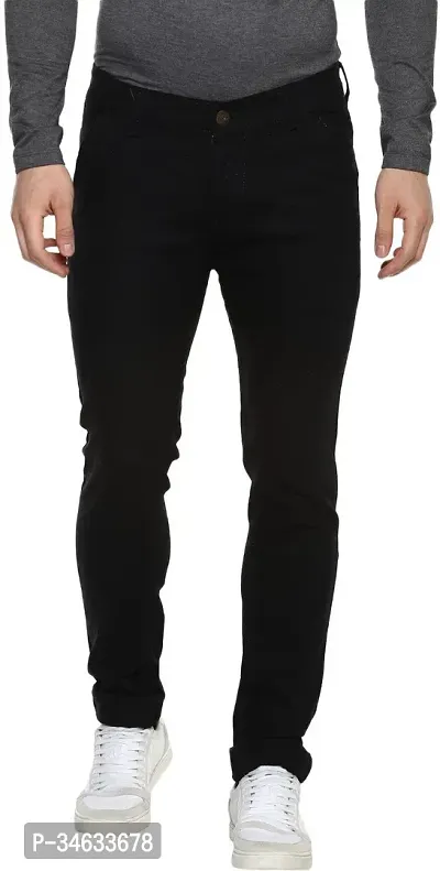 Stylish Black Cotton Blend Solid Mid Rise Jeans For Men-thumb0