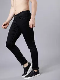 Stylish Black Cotton Blend Solid Mid Rise Jeans For Men-thumb2