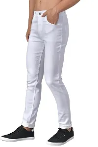 Elegant White Denim Solid Mid-Rise Jeans For Men-thumb2