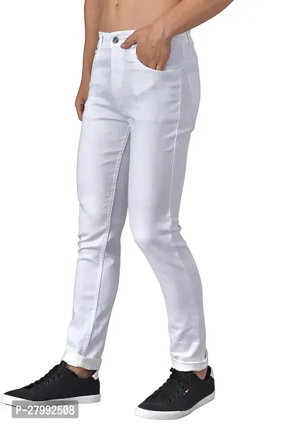 Elegant White Denim Solid Mid-Rise Jeans For Men-thumb3