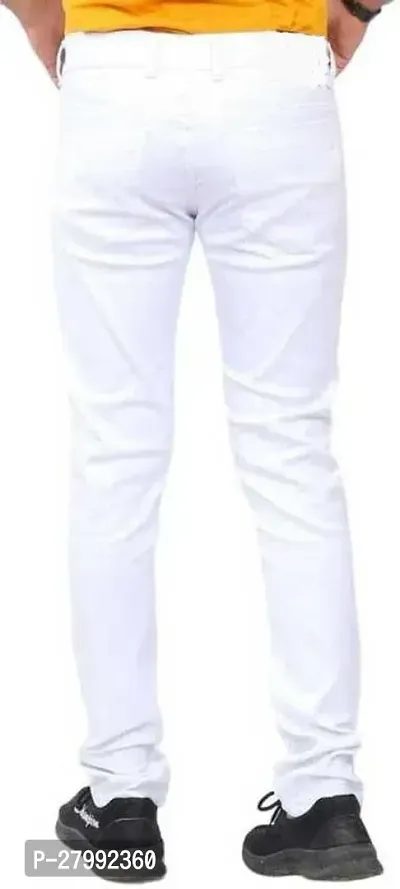 Elegant White Denim Solid Mid-Rise Jeans For Men-thumb2