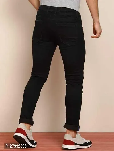 Elegant Black Denim Solid Mid-Rise Jeans For Men-thumb2