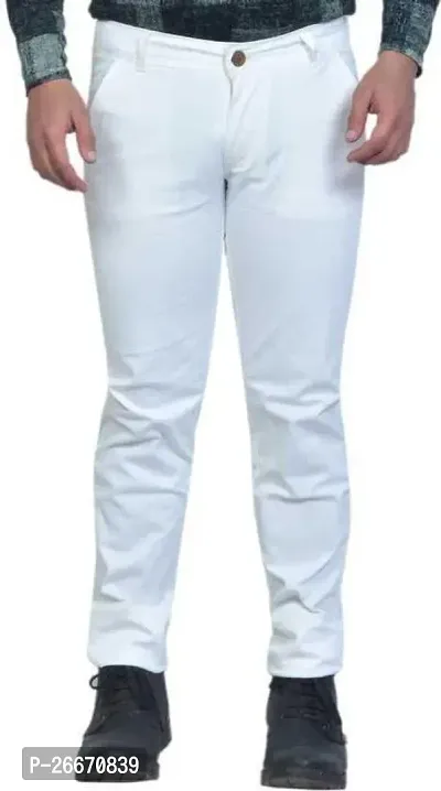 Stylish White Denim Mid-Rise Jeans For Men