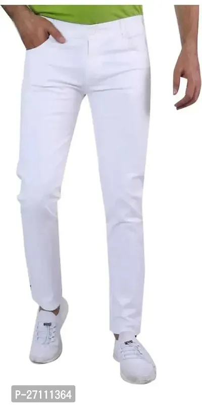 Stylish White Cotton Blend Mid-Rise Jeans For Men-thumb0