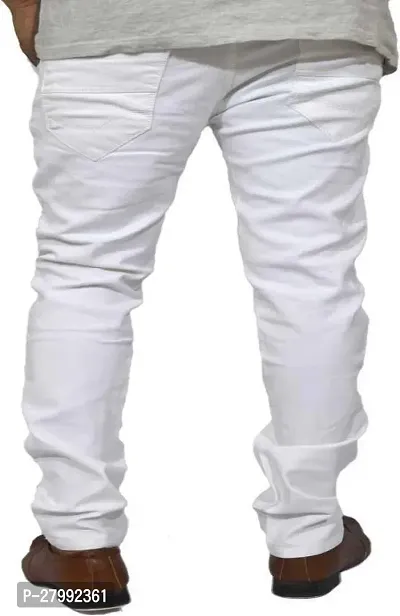 Elegant White Denim Solid Mid-Rise Jeans For Men-thumb2