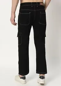 Stylish Black Denim Solid Cargos For Men-thumb1