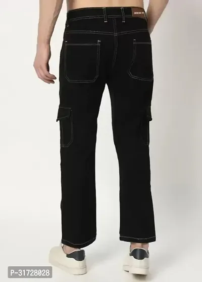 Stylish Black Denim Solid Cargos For Men-thumb2