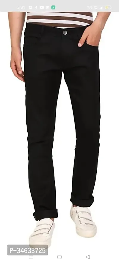 Stylish Black Cotton Blend Solid Mid Rise Jeans For Men-thumb0