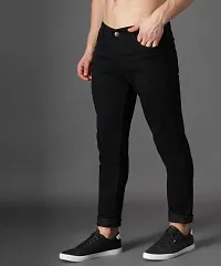 Elegant Black Cotton Lycra Blend Solid Mid-Rise Jeans For Men-thumb2